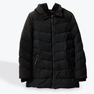 DKNY Womens Black Puffer Down Coat Hooded Zip Front‎ Quilted Size M
